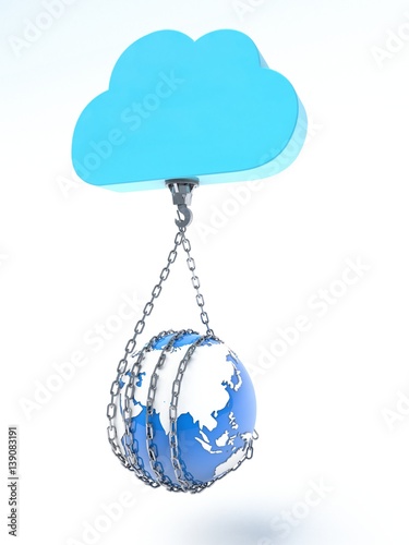 3D Illustration of cloud carrying a world globe concept photo