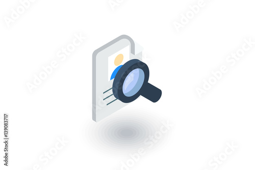 recruitment, resume search, job, selecting staff isometric flat icon. 3d vector colorful illustration. Pictogram isolated on white background