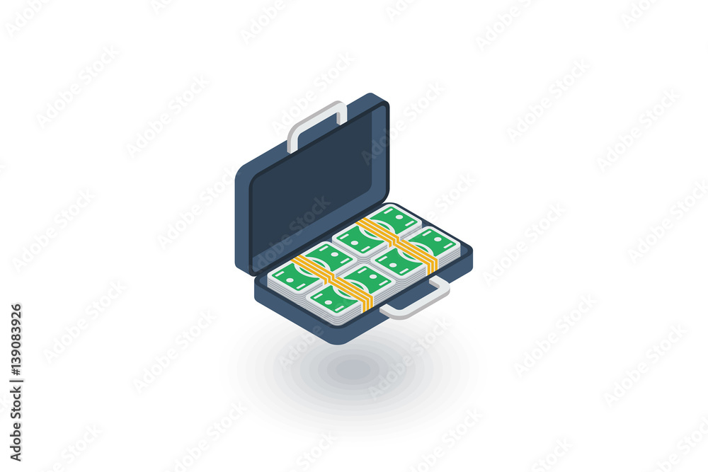 money full case, banking, dollar cash, finance isometric flat icon. 3d vector colorful illustration. Pictogram isolated on white background money full case, banking, dollar cash, finance isometric flat icon. 3d vector colorful illustration. Pictogram isolated on white background