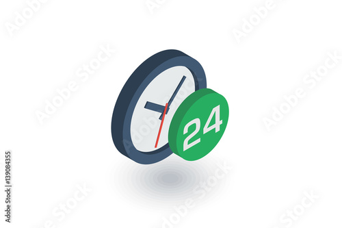 24 hour, around the clock, day and night isometric flat icon. 3d vector colorful illustration. Pictogram isolated on white background photo