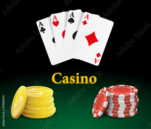 Casino playing cards and coins with chips ,vector illustration 