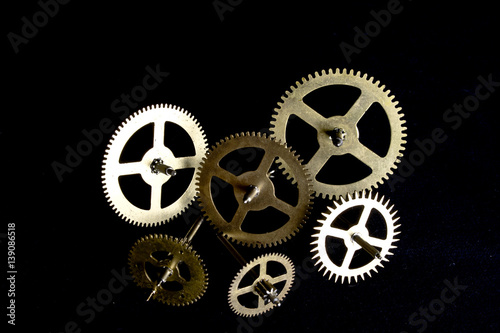 Vintage Watch Clock Cogs on Black Background