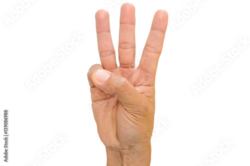 Fotografia Male hand is showing three fingers