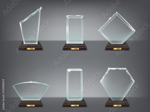 Collection vector illustration of modern glass trophies, prizes