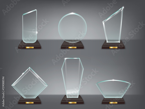 Collection vector illustration of modern glass trophies, prizes