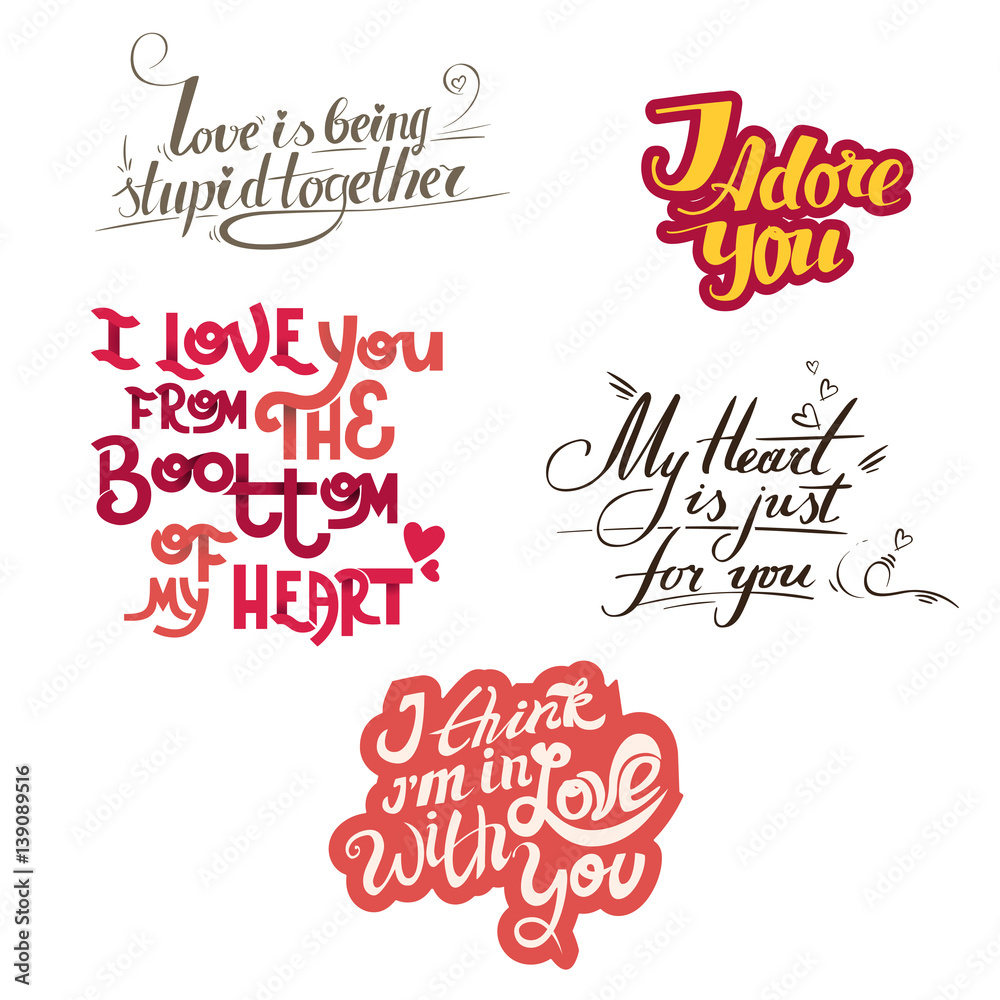 Vector lettering collection with quotes about love. Vector lettering collection with quotes about love.