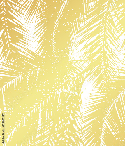 golden modern summer seamless pattern, realistic palm leaf with grunge texture, vector.