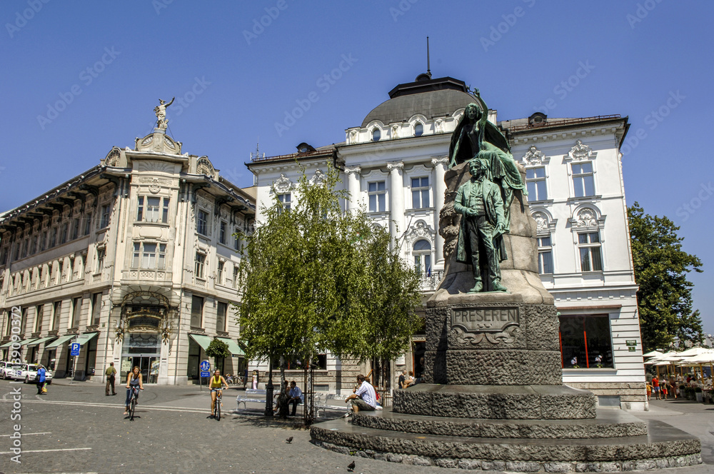 Ljubljana, monument of poet France Preseren at Preseren square,