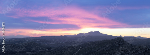 Sunset in the mountains of Elche  province of Alicante in Spain