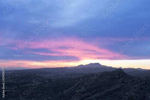 Sunset in the mountains of Elche  province of Alicante in Spain