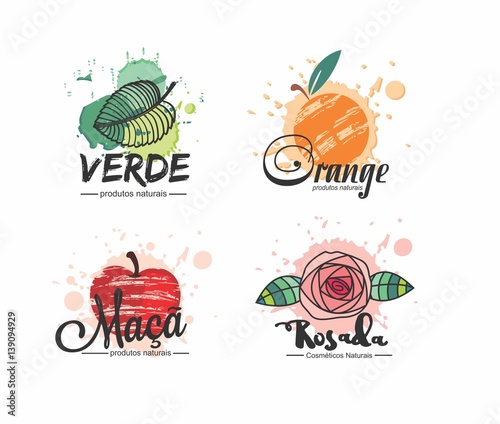 logos vetor, logos, logomarca, marcas, logo produtos naturais, logo produtos orgânicos, logo cosméticos, logo sustentabilidade, logo aquarela, set logos photo