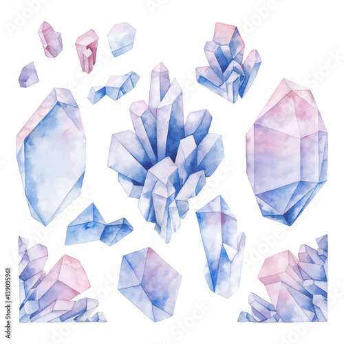 Watercolor pastel colored crystals