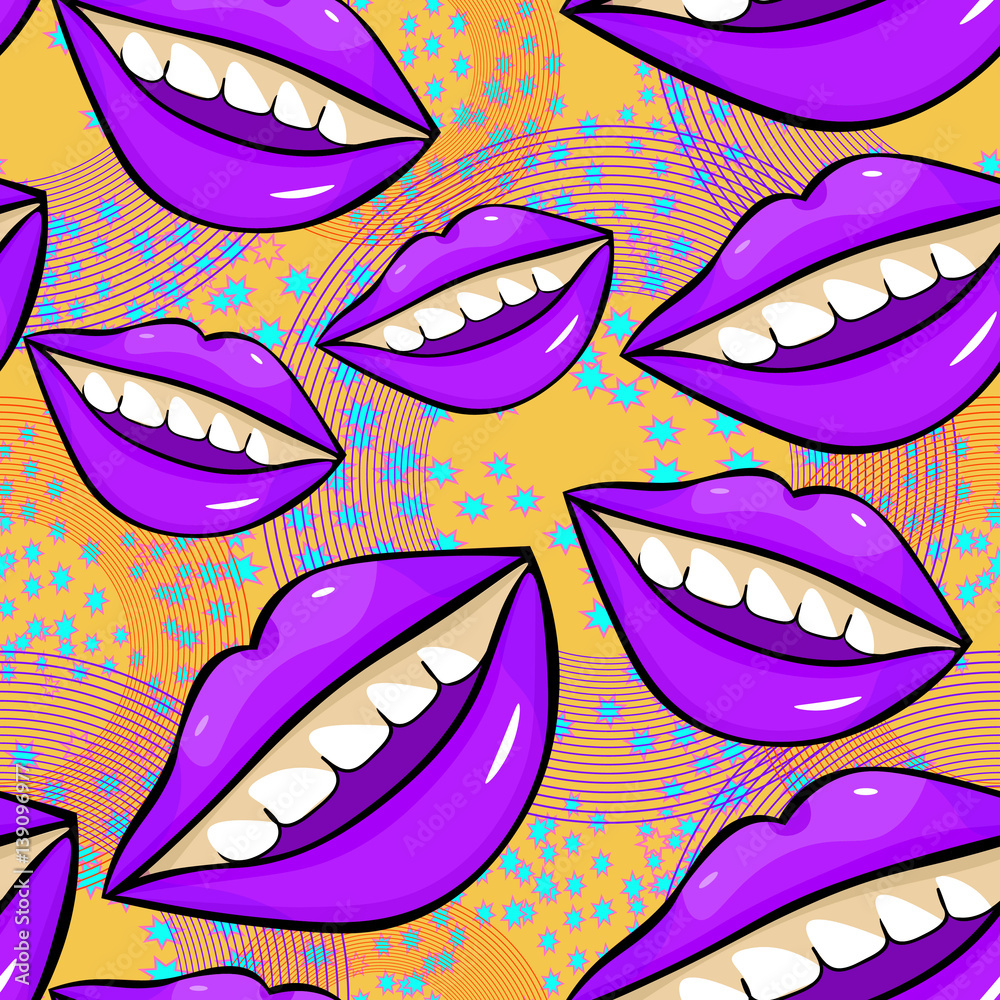 seamless pattern Disco sexy female lips with teeth. illustration seamless pattern Disco sexy female lips with teeth. illustration
