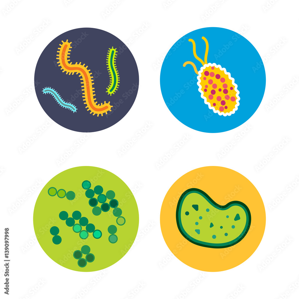 Bacteria virus microscopic isolated microbes icon human microbiology organism and medicine infection biology illness pathogen mold vector illustration.