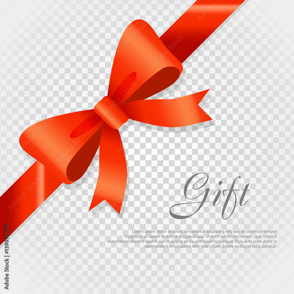 Gift Red Wide Ribbon. Bright Bow with Two Petals Gift Red Wide Ribbon. Bright Bow with Two Petals