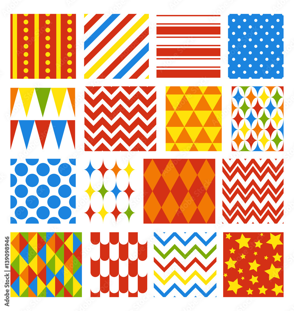 Set of Seamless Carnival Circus Festive Patterns