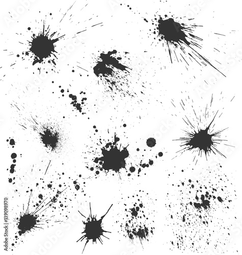 Grunge Ink Blots Brush Texture Collection Isolated on White