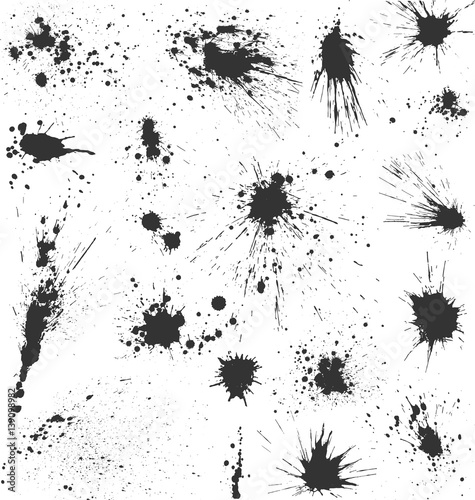 Grunge Ink Blots Brush Texture Collection Isolated on White