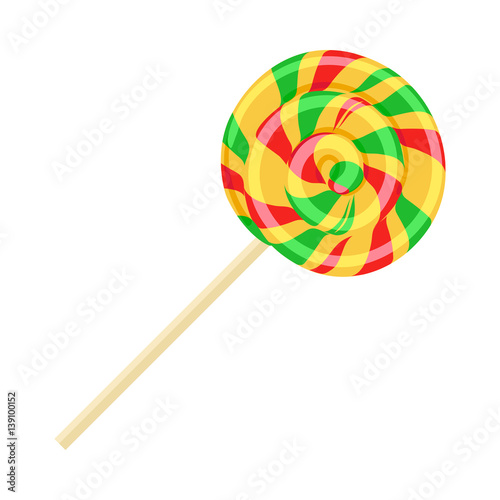 Caramel Striped Candy on Stick Isolated. Funny Sweet