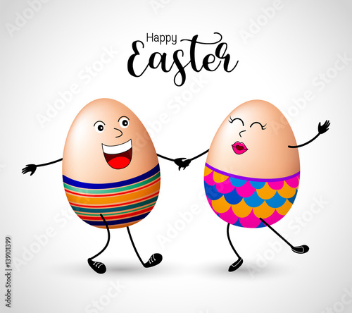 Easter egg characters dancing. Happy Easter day concept, illustration.