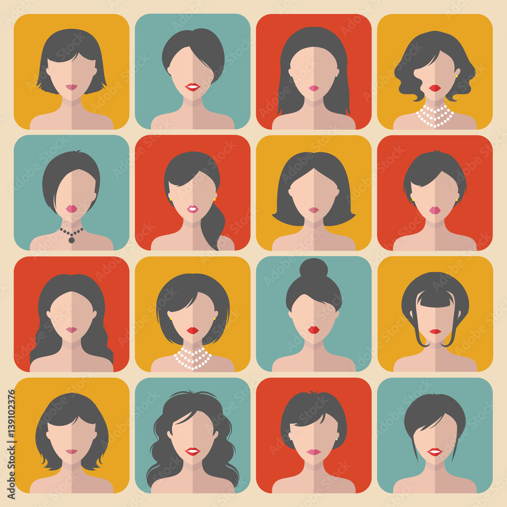 Big vector set of different women app icons in flat style. Big vector set of different women app icons in flat style.