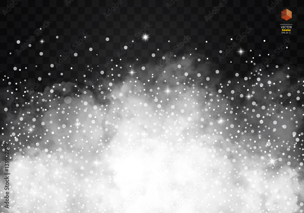 Obraz premium White vector cloudiness, mist or smog background. Fog or smoke with glow light isolated transparent background. Magic template. Vector illustration