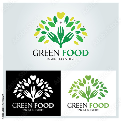 Green food logo design template. Vector illustration