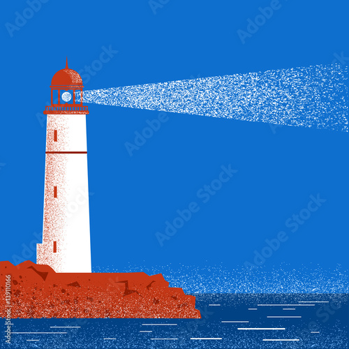 Lighthouse night seascape horizon. Vector illustration