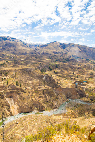 Colca Canyon, Peru,South America. Incas to build Farming terraces with Pond and Cliff. One of deepest canyons in world