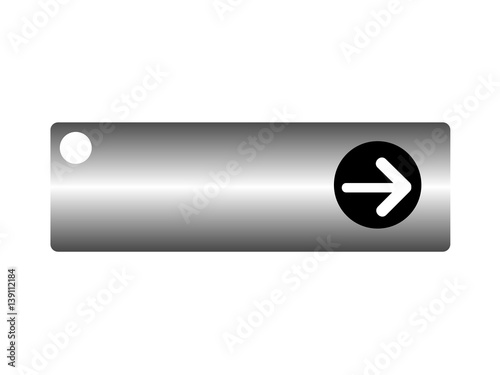 Grey button with arrow symbol on white background. Vector illustration.