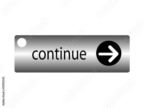 Grey arrow symbol with text continue. Vector illustration.