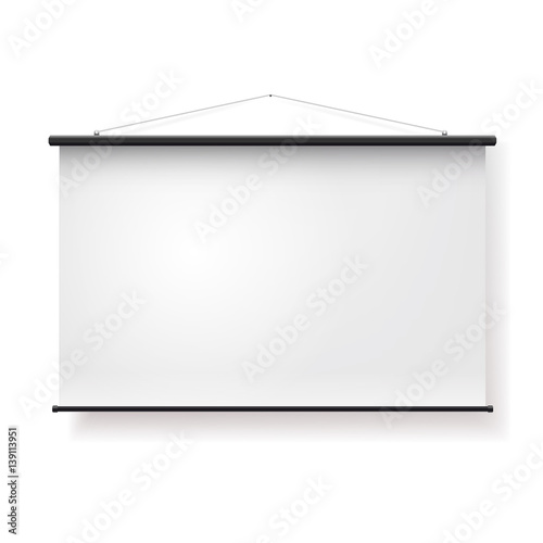 Blank realistic portable projection screen. Vector illustration. Isolated on white background.