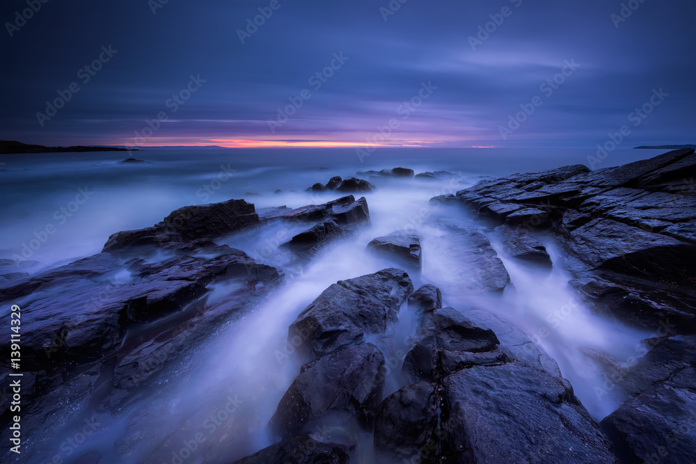 Blue morning /
Magnificent sea sunrise at the rocky coast of the Black sea near Sozopol, Bulgaria