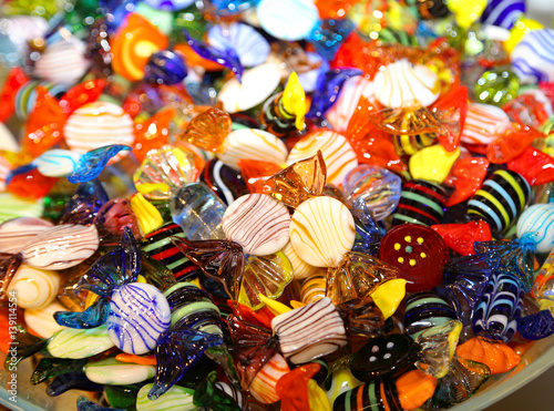 many glass candy created handmade by a Murano artist near Venice
