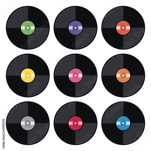 vector set of music retro vinyl record flat icons