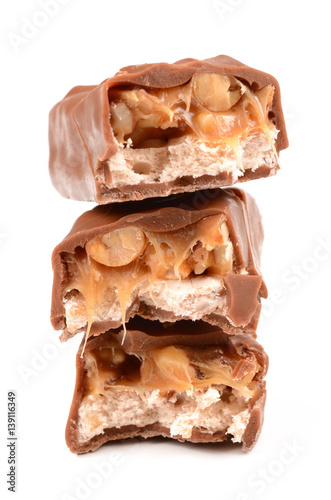 Chocolate with caramel on a white background