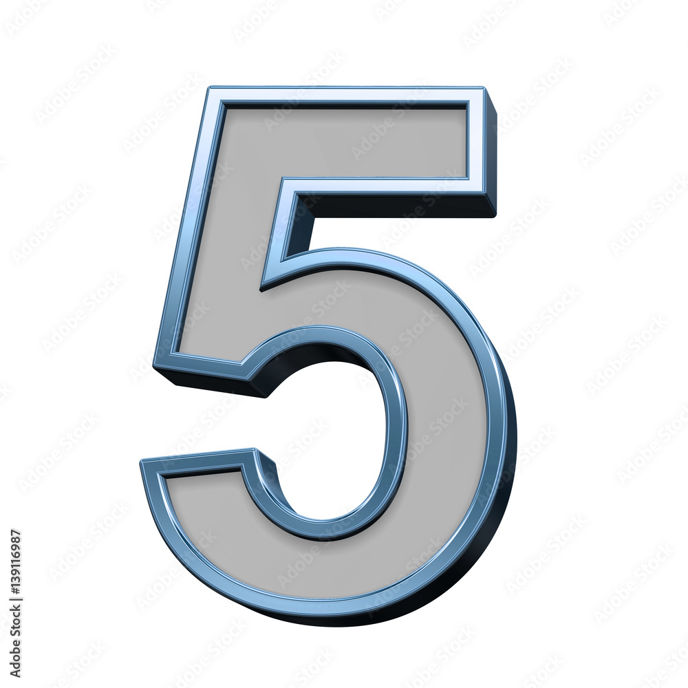 One digit from gray with blue frame alphabet set, isolated on white. 3D illustration. One digit from gray with blue frame alphabet set, isolated on white. 3D illustration.