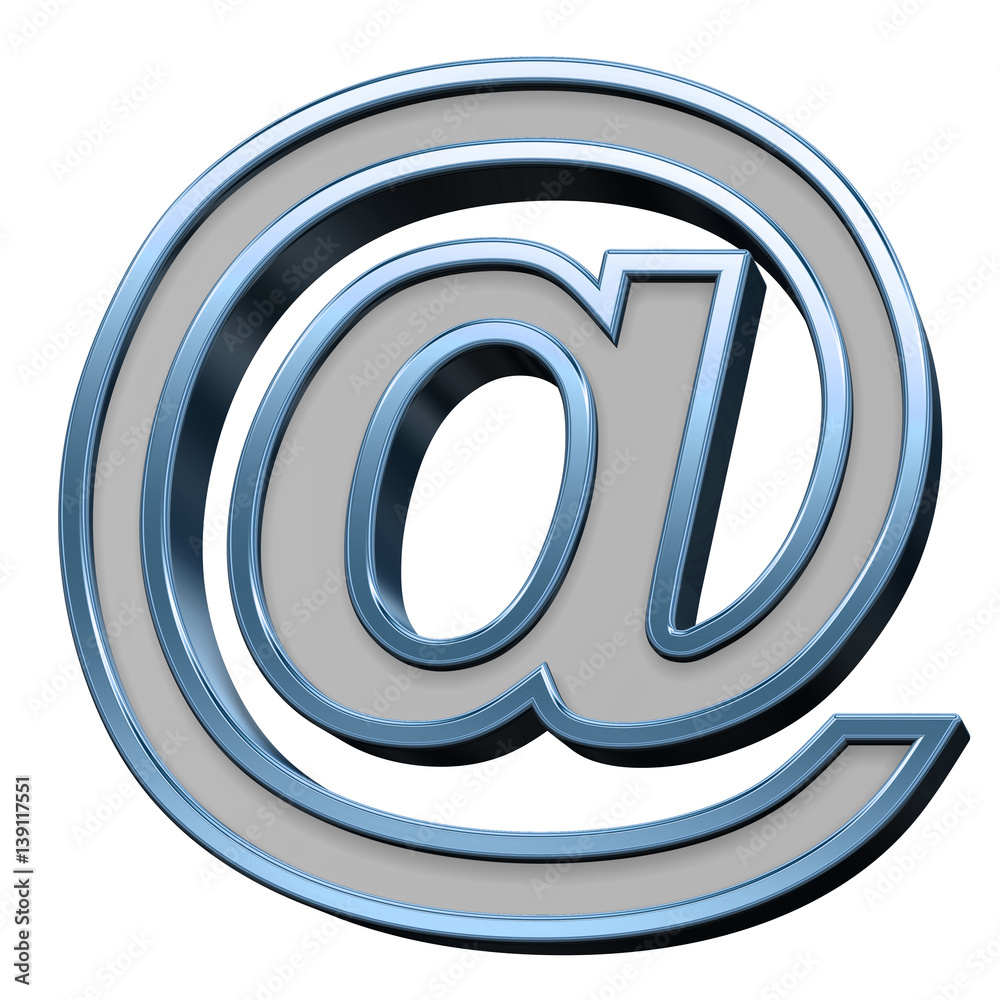 E-mail sign from gray with blue frame alphabet set, isolated on white. 3D illustration.