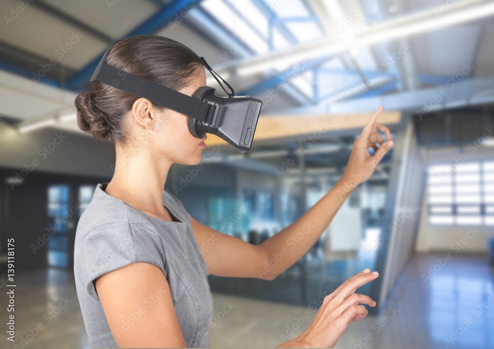 Fototapeta premium Woman using virtual reality headset
