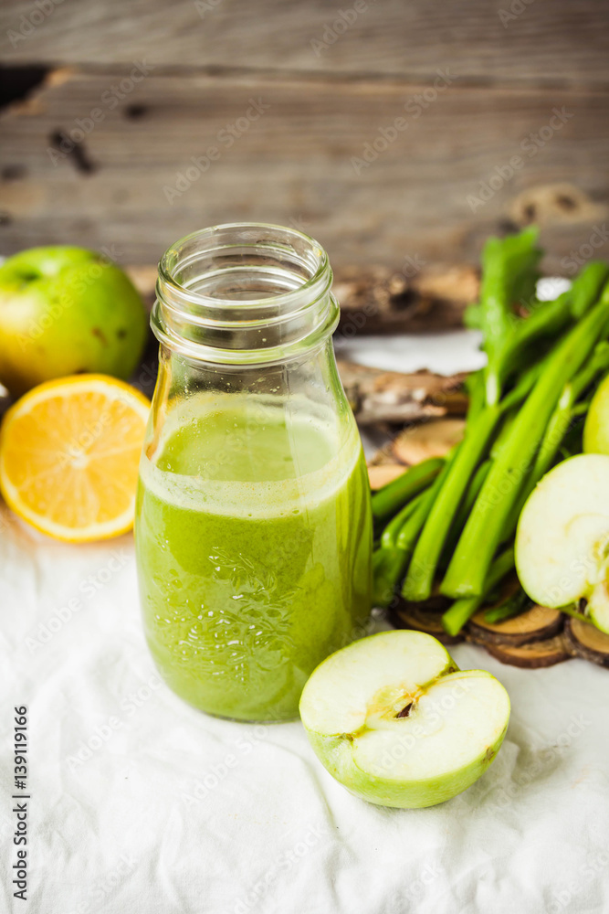 Detox fresh organic juice from green apple kale, lemon and celery Detox fresh organic juice from green apple kale, lemon and celery