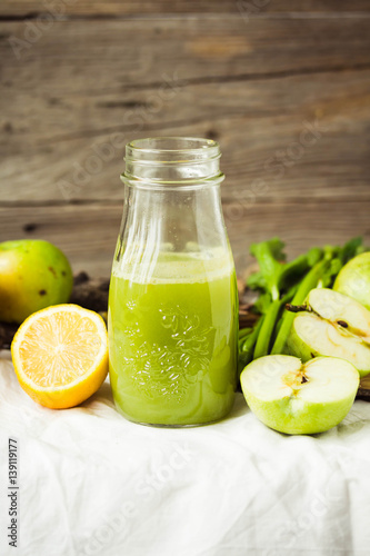 Detox fresh organic juice from green apple and celery