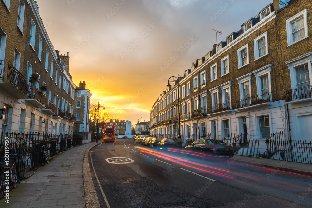 Block of flats in London at sunset