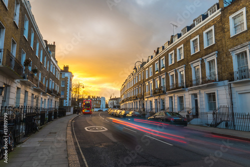 Block of flats in London at sunset