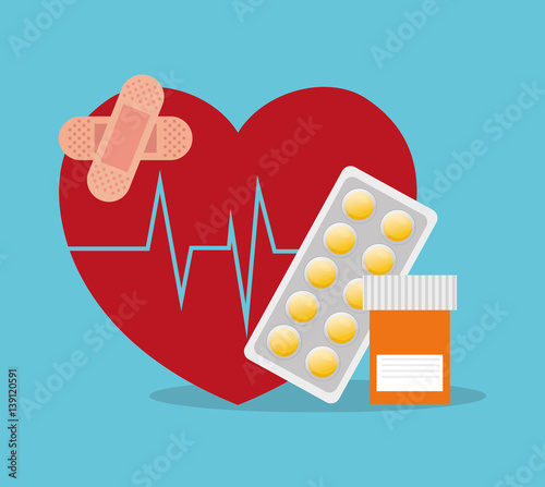 sick heartbeat healthy medicine bottle pills vector illustration