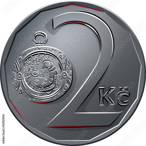 Silver money, reverse of the coin two czech crones with Value and Great Moravian button-jewel