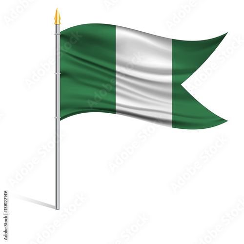 The national flag of Nigeria on a pole. The wavy fabric. The sign and symbol of the country. Realistic vector.