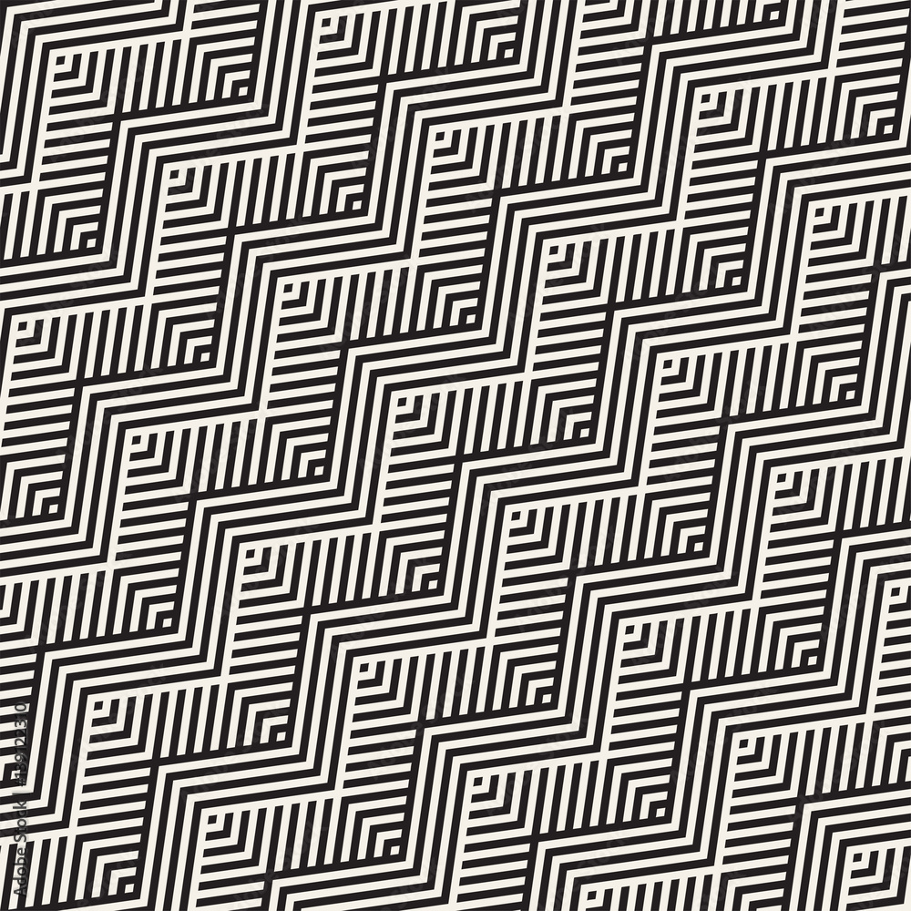 Abstract ZigZag Parallel Stripes. Vector Seamless Pattern. Repeating Monochrome Background