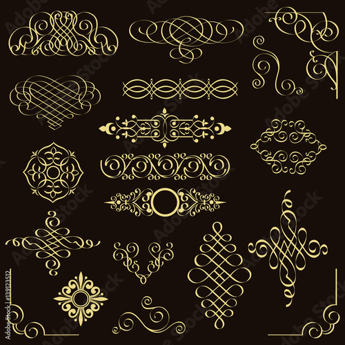 Vector set of Golden vintage design elements