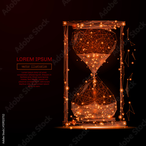 Abstract mash line and point sand clock on background with an inscription. Starry sky or space, consisting of stars and the universe. Vector business illustration