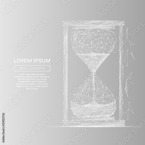 White abstract sand clock polygonal, geometry triangle. Light connection structure . Low poly vector on gray business concept background.